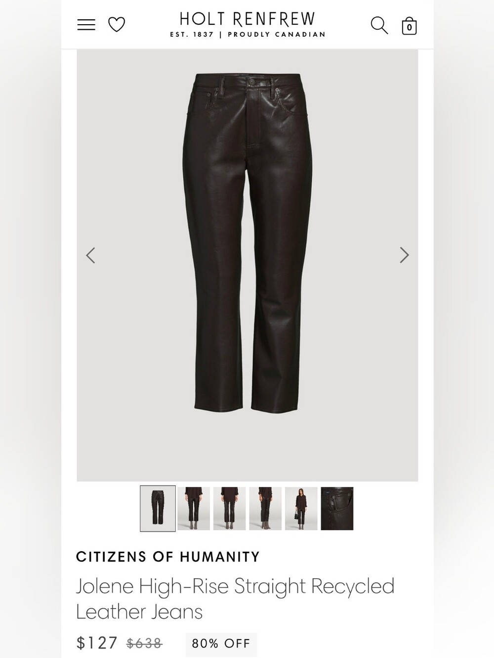 #51...NWT Citizens of Humanity Dark Brown Jolene Recycled Leather Pants...33 - Picture 9 of 12